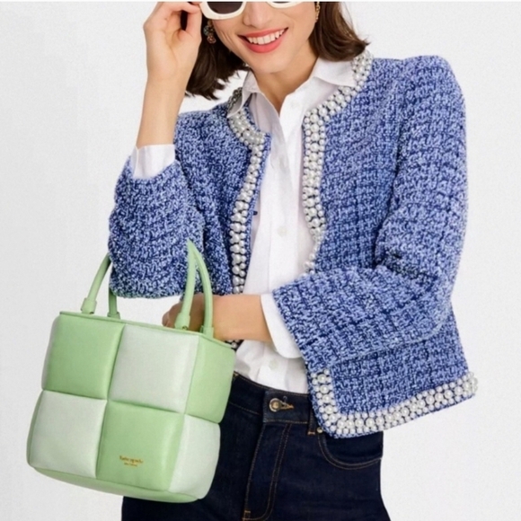 💚🔹️ Kate Spade🔹️ Boxxy Colorblocked Tote In Serene Green - Picture 7 of 10